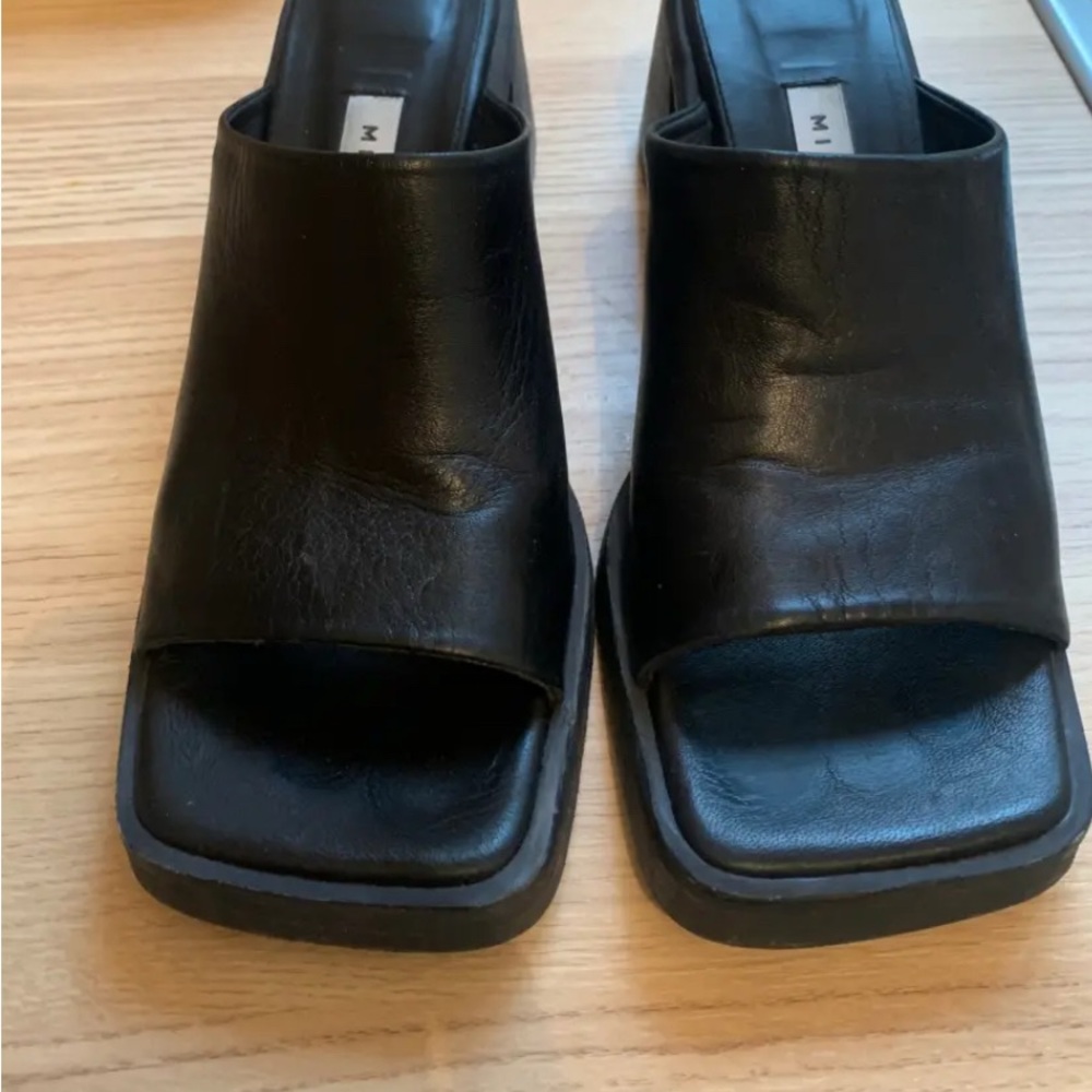 Miista Black Leather Mules